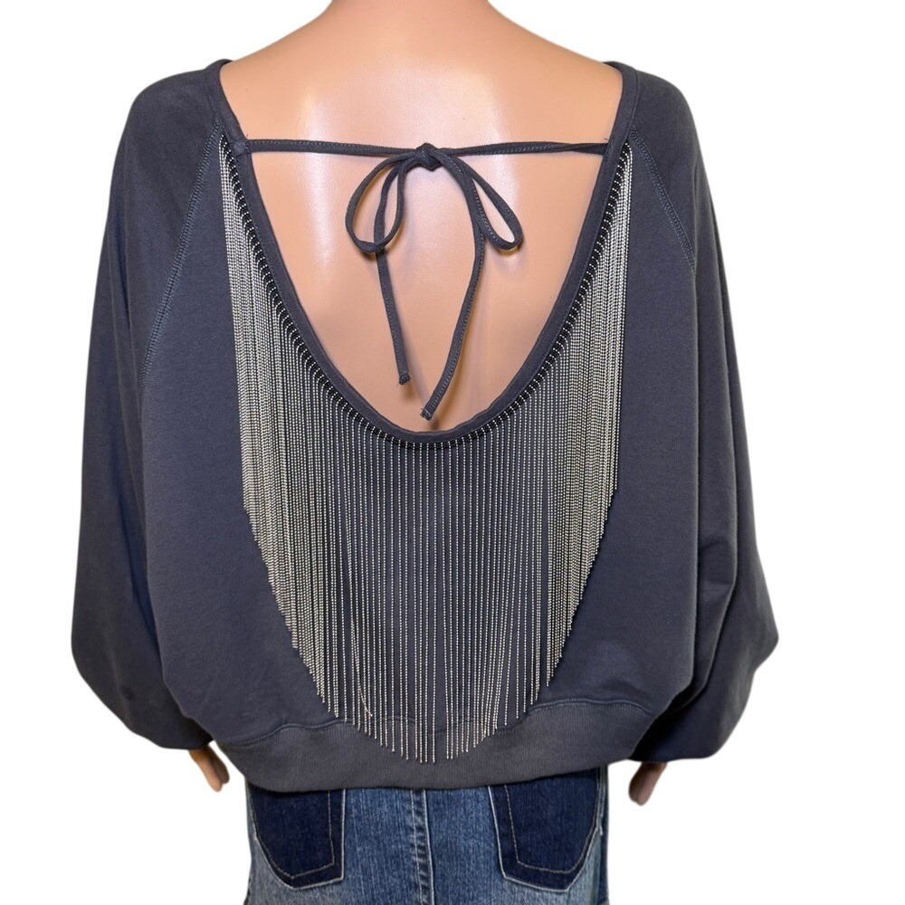 Peach Love California Oversized‎ Deep V Open Back Sweatshirt with Chain Detail